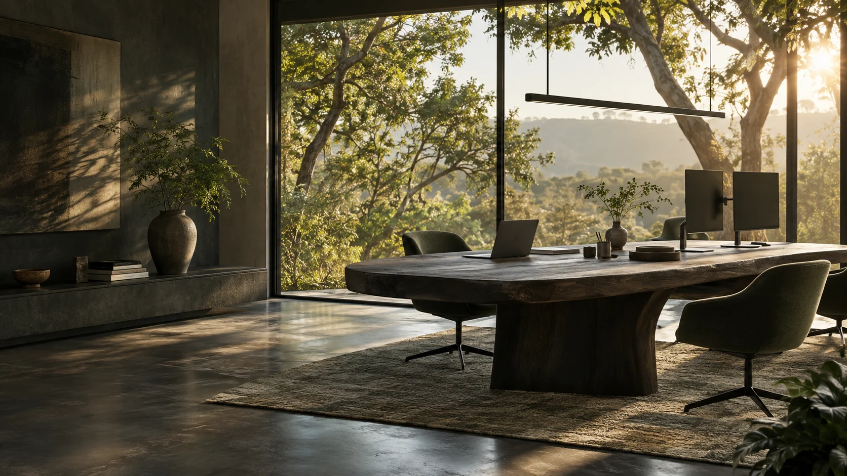 Illustrative workspace with technology and natural light