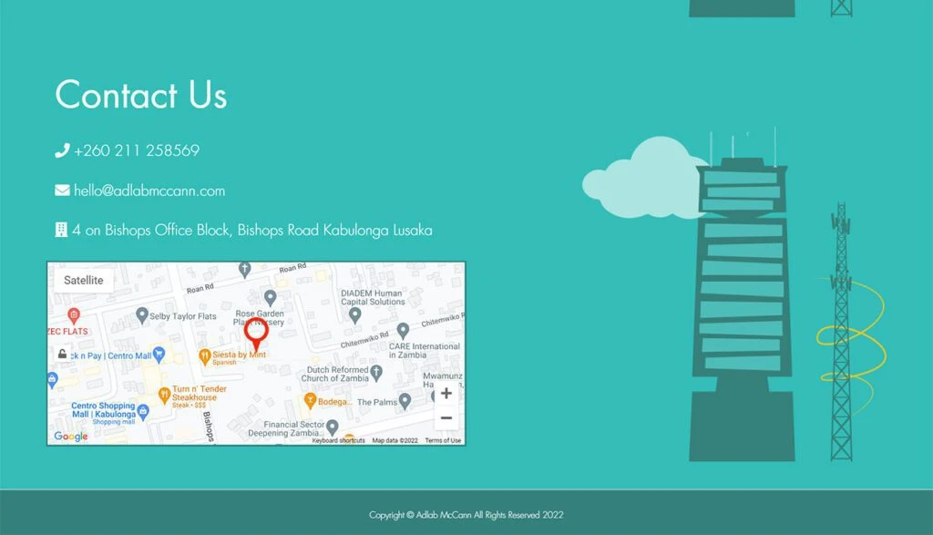 Adlab // McCann: Contact page with location map