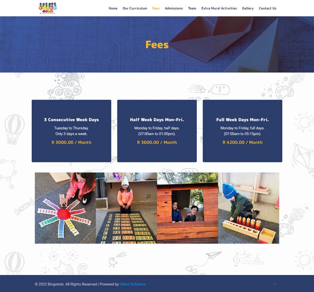 Bingo Tots Montessori: School fees webpage