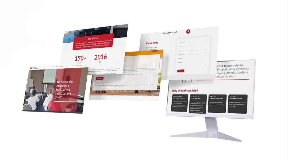 Capital Markets Association of Zambia: Website page layouts on desktop