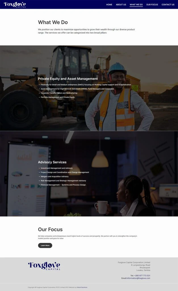Foxglove: Services and focus webpage