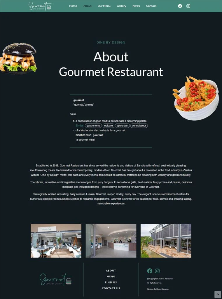 Gourmet Restaurant: About the restaurant webpage