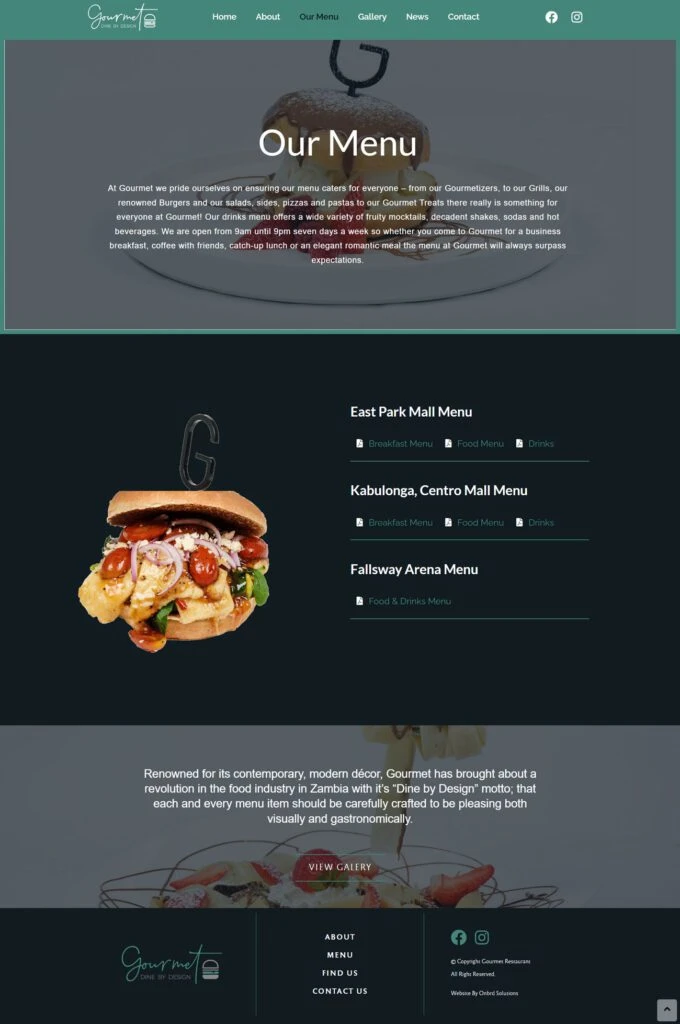 Gourmet Restaurant: Restaurant menu webpage