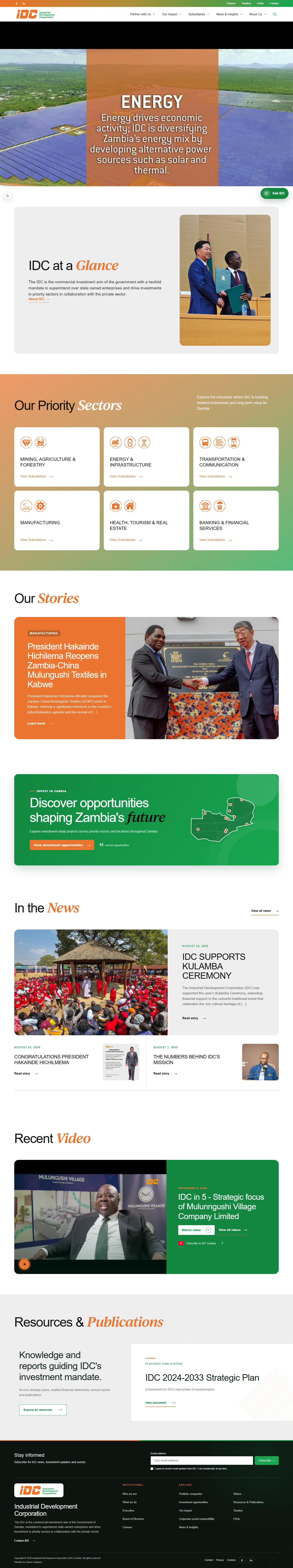 Industrial Development Corporation: Redesigned IDC homepage with priority sectors, investment opportunities, news and publications