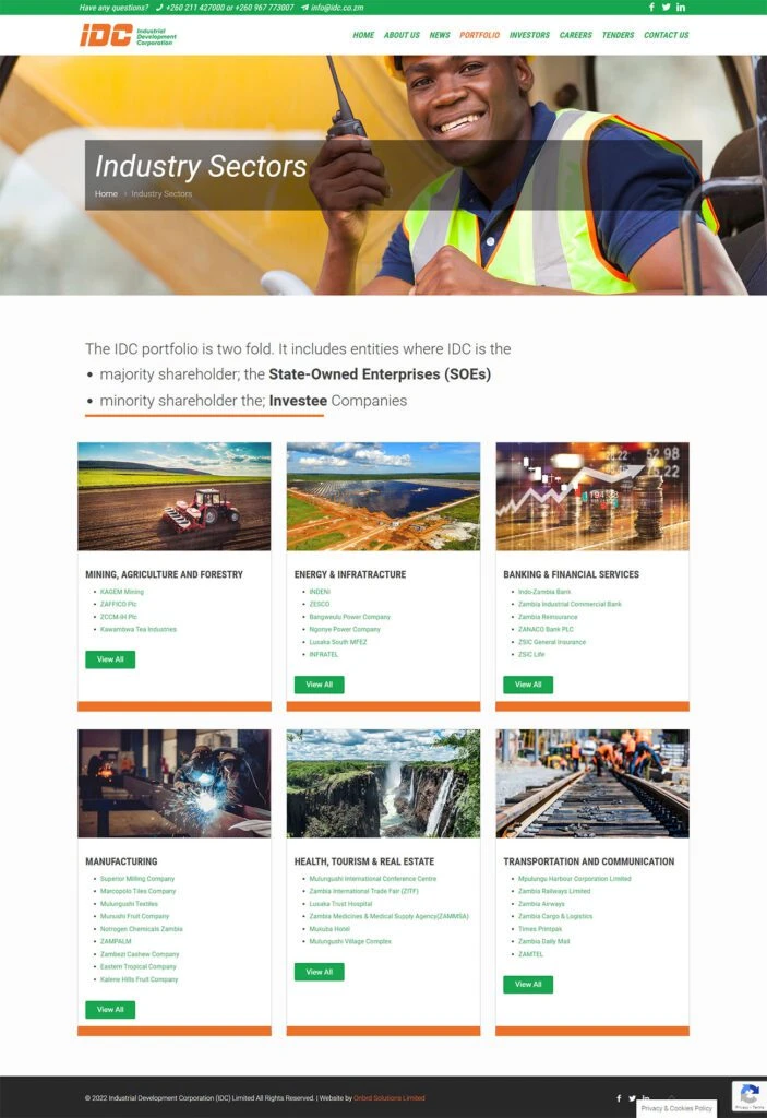 Industrial Development Corporation: Industry sectors webpage