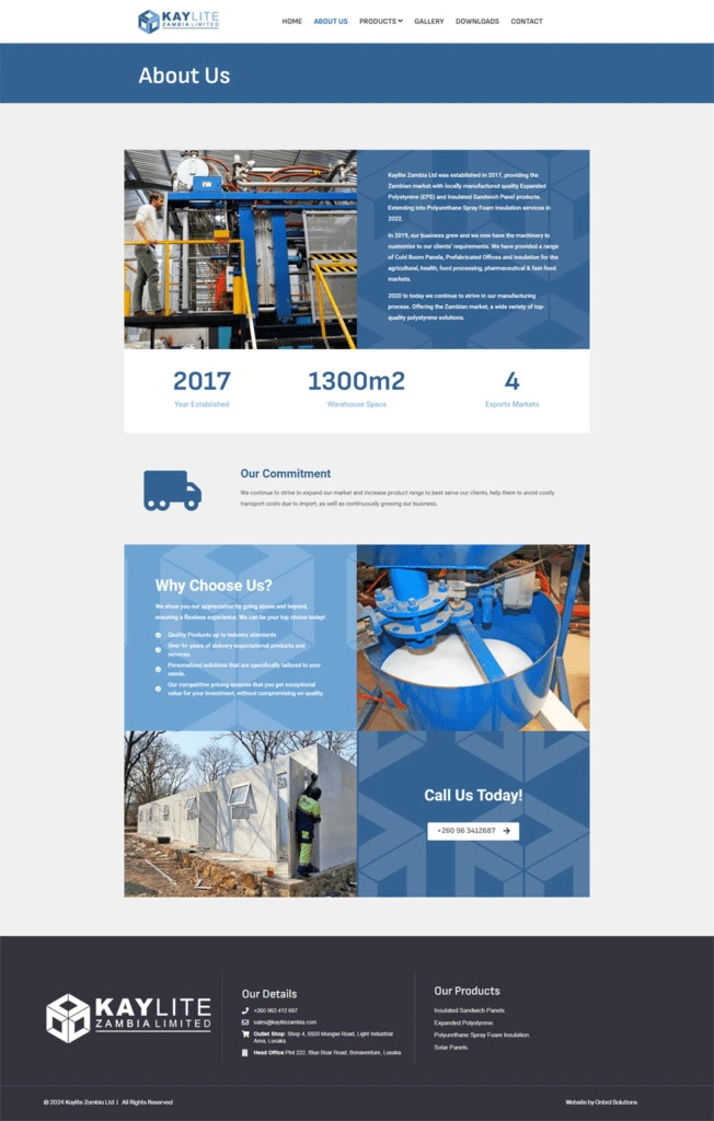 Kaylite Zambia: About the company webpage