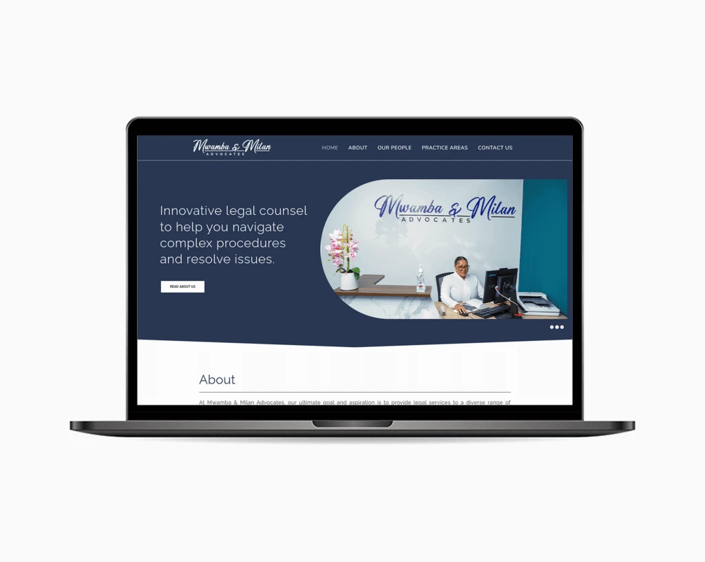 Mwamba Milan: Homepage displayed on a laptop