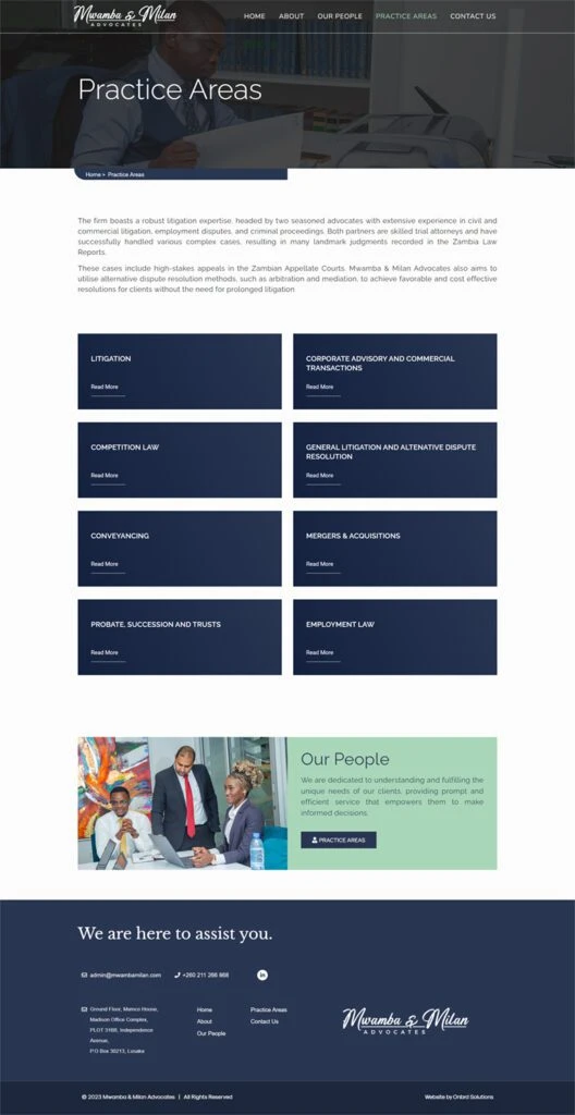 Mwamba Milan: Practice areas webpage