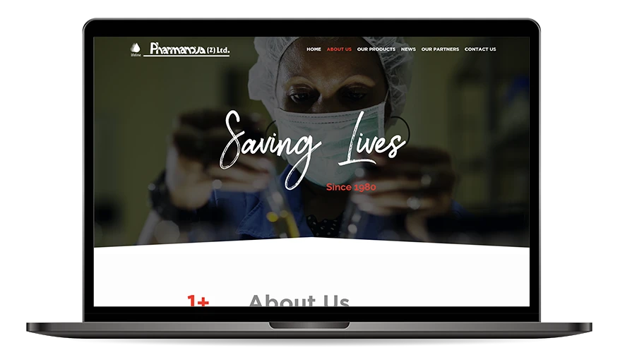 Pharmanova Zambia: Homepage displayed on a laptop
