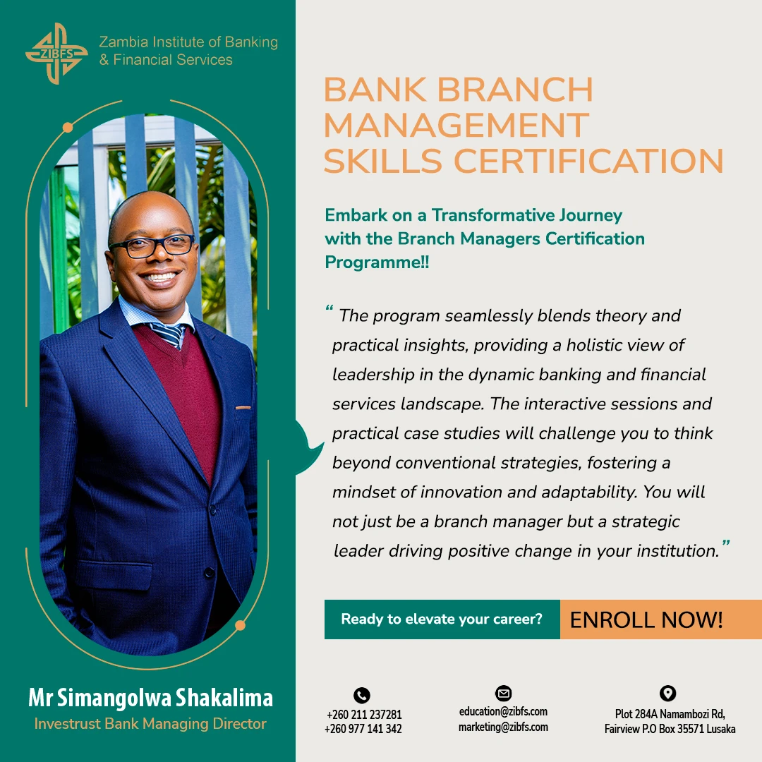 Zambia Institute of Banking & Financial Services: Bank branch management masterclass artwork