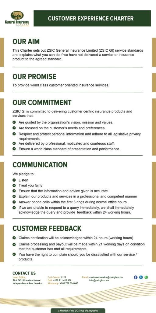 ZSIC General Insurance: Customer experience charter